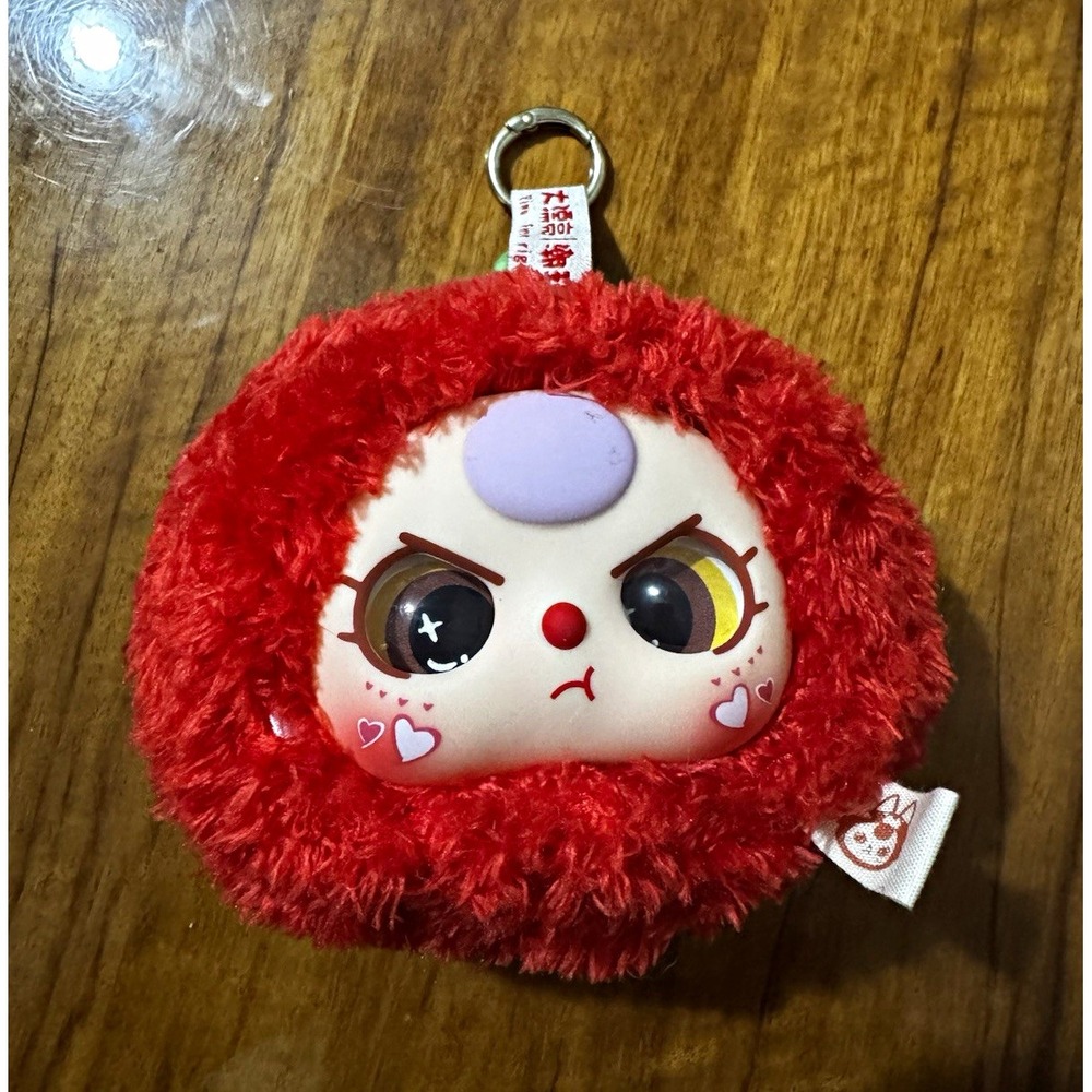 Baby Three Red Apple Plush Keychain Mini Stuffed Toy Charm Metal Ring 2024